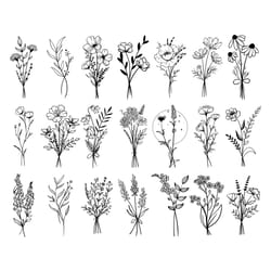 bouquet svg, wildflowers svg, floral svg, flower meadow svg, doodle flower svg, flower svg, flower svg bundle, floral fr