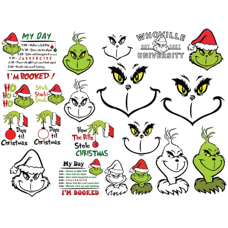 Grinch Face SVG Bundle, PNG, Cricut, Christmas Svg, My Day Grinch SVG, Grinch face cut file, Whoville University svg,.jpg
