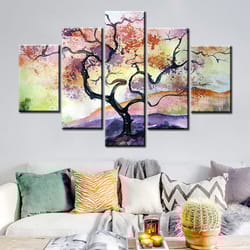 5 panels abstract tree of life oil paintings print on canvas posters and prints landscape wall art pictures home wall de