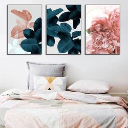 abstract pink green flower leaf canvas painting nordic poster prints wall art pictures for living room bedroom decoratio