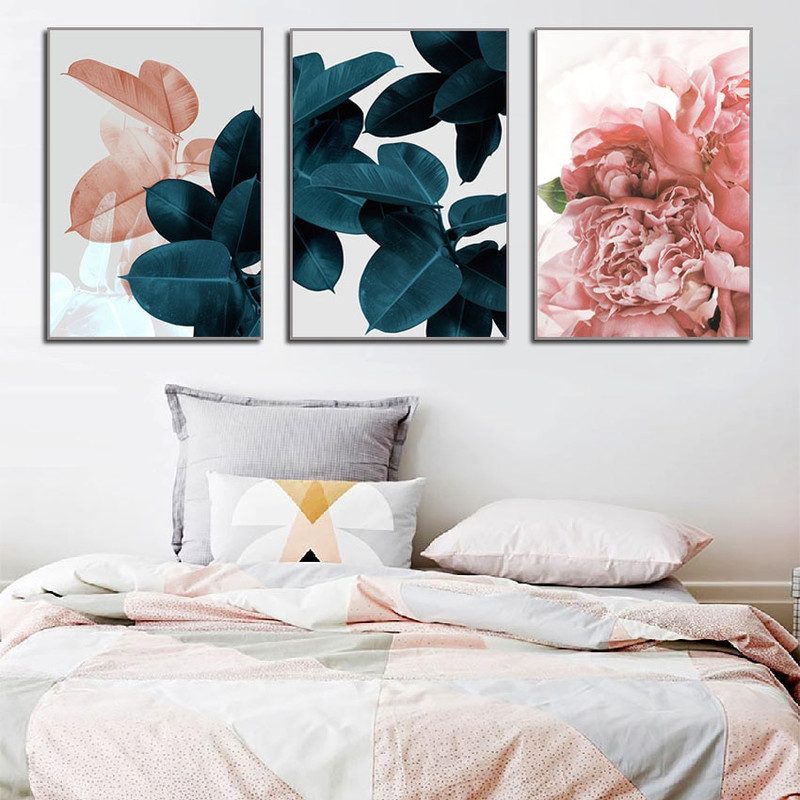 Abstract Pink Green Flower Leaf Canvas Painting Nordic Poster Prints Wall Art Pictures for Living Room Bedroom Decoration.jpg