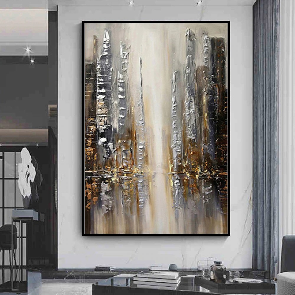 Abstract Thick Texture Building Oil Painting On Canvas Handmade City Picture Vertical Wall Art For Modern Home Decoration.jpg
