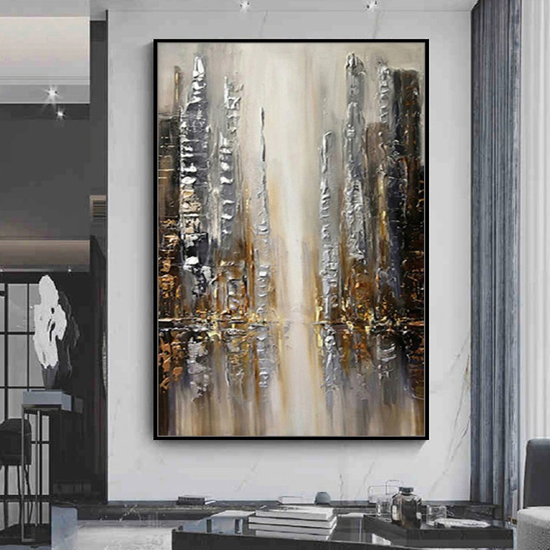 Abstract Thick Texture Building Oil Painting On Canvas Handmade City Picture Vertical Wall Art For Modern Home Decoration.jpg