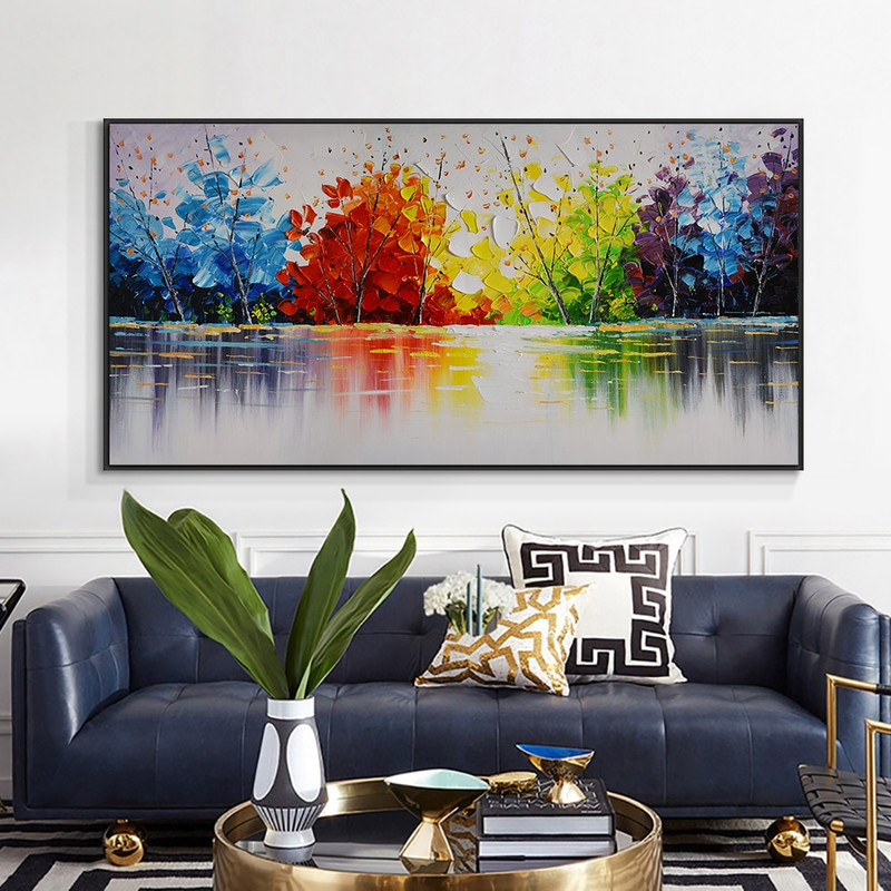 Abstract Trees With Beautiful Leaves By The River Hand Painted Oil Painting On Canvas Abstract Wall Art For House Decoration.jpg
