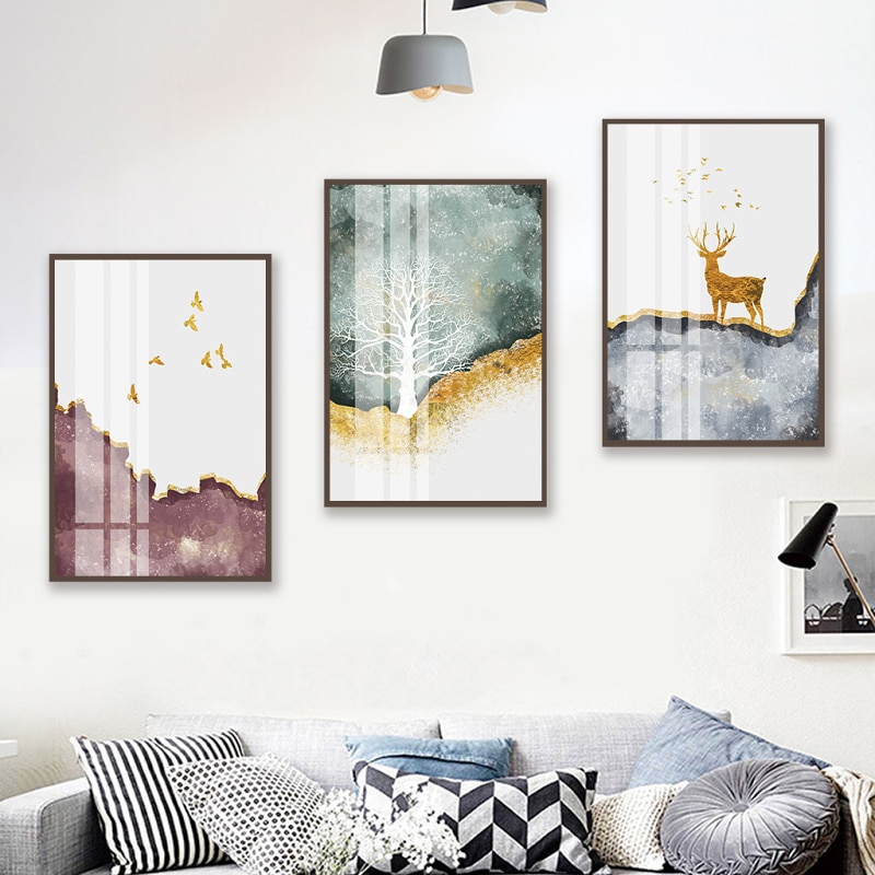 Abstract Water Color Tree and Deer Poster Canvas Print Forest Wall Art Picture Modern Minimalist for Living Room Decorative 4-12.jpg