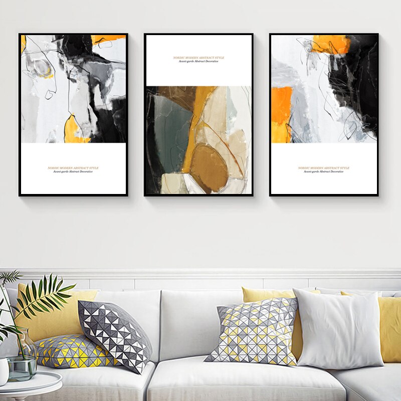 Abstract Yellow Foil Block Oil Painting Black and White Poster Print Modern Golden Wall Art Picture Modern Home Decoration 5-12.jpg