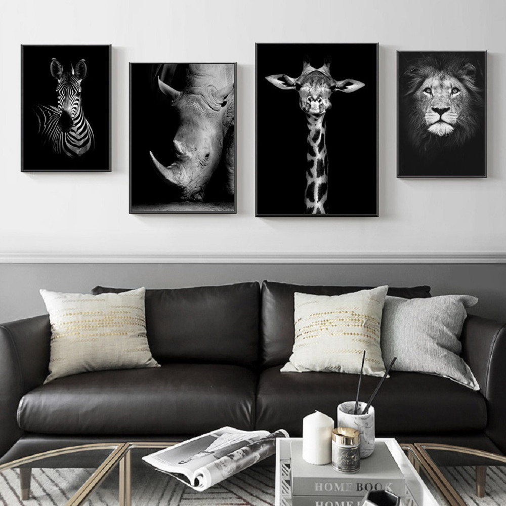 Africa Wildlife Animals Lion Giraffe Posters And Prints Black and White Wall Canvas Paintings Pictures Living Room Home Decor.jpg