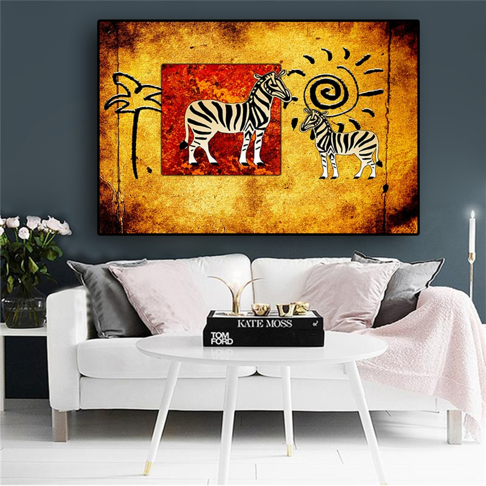 Africa Zebra Canvas Art Painting Vintage Abstract Landscape Posters and Prints Scandinavian Art Wall Picture for Living Room.jpg