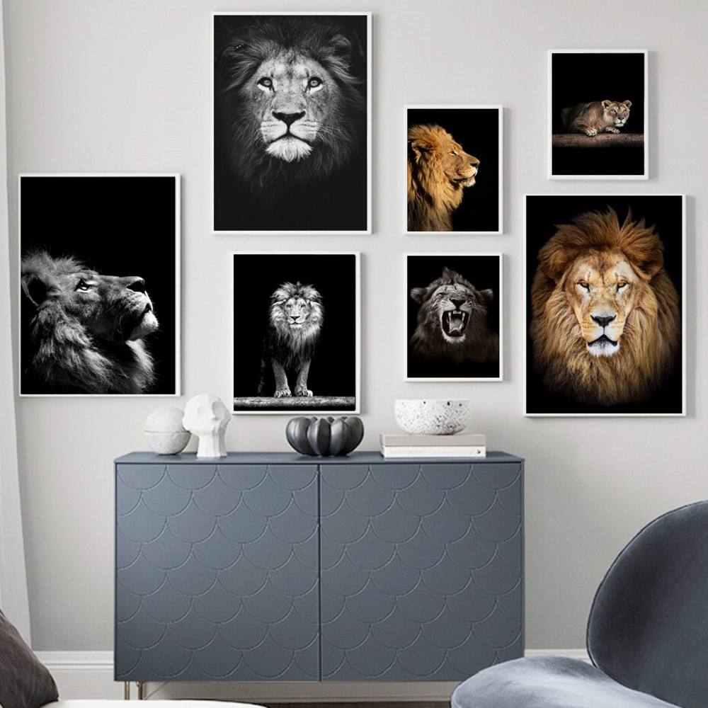 Africa Wildlife Roaring Lion Posters And Prints Black and White Animals Wall Canvas Paintings Pictures Living Room Home Decor.jpg