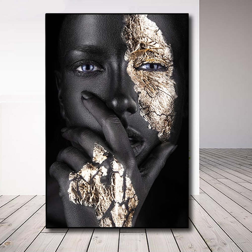 African Art Black and Gold Woman Canvas Painting Posters Prints Wall Art Scandinavian Decorative Pictures for Living Room Decor.jpg