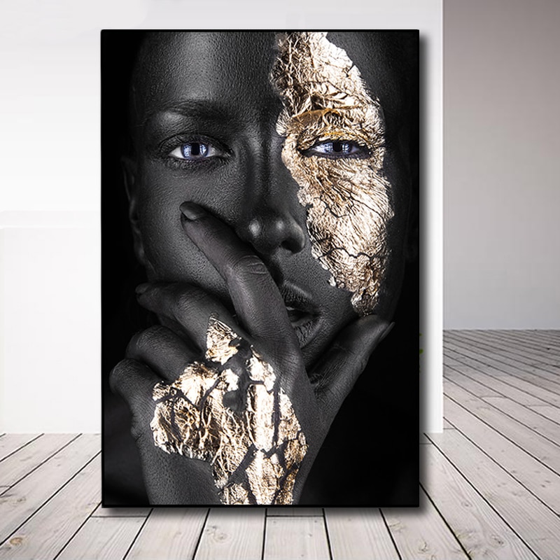 African Art Black and Gold Woman Canvas Painting Posters Prints Wall Art Scandinavian Decorative Pictures for Living Room Decor.jpg