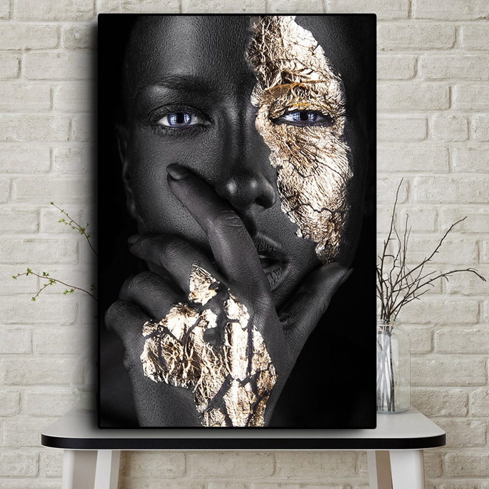 African Art Black and Gold Woman Oil Painting on Canvas Cuadros Posters and Prints Scandinavian Wall Art Picture for Living Room.jpg
