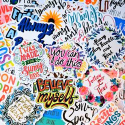 50 pcs motivational inspirational quotes sticker pack, positive stickers, laptop decals, luggage decals, teens decals