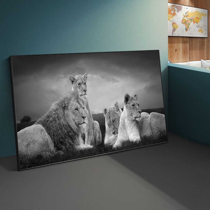 African Lions Family Black And White Canvas Art Posters And Prints Lions Animasl Canvas Paintings On the Wall Art Decor Pictures.jpg