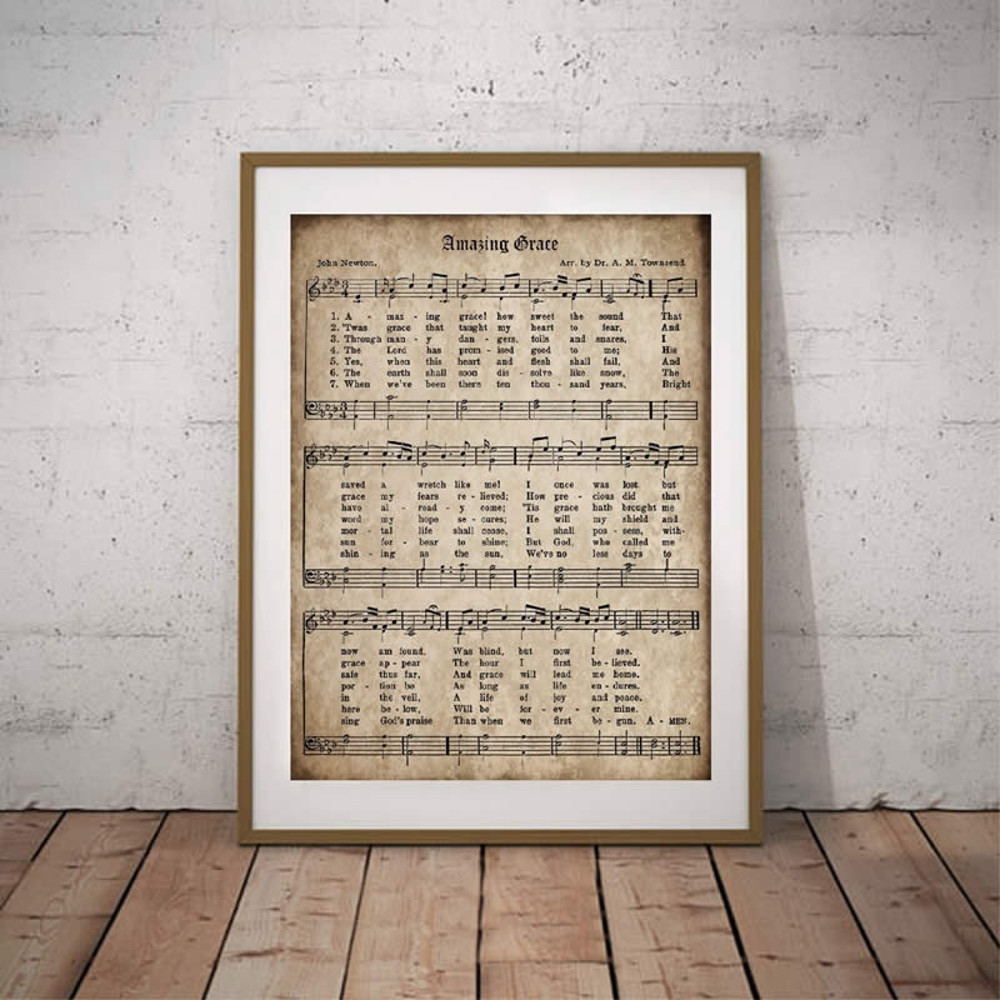 Amazing Grace Vintage Sheet Music Poster Art Print Antique Hymn Inspirational Quotes Canvas Painting Picture Home Wall Art Decor.jpg