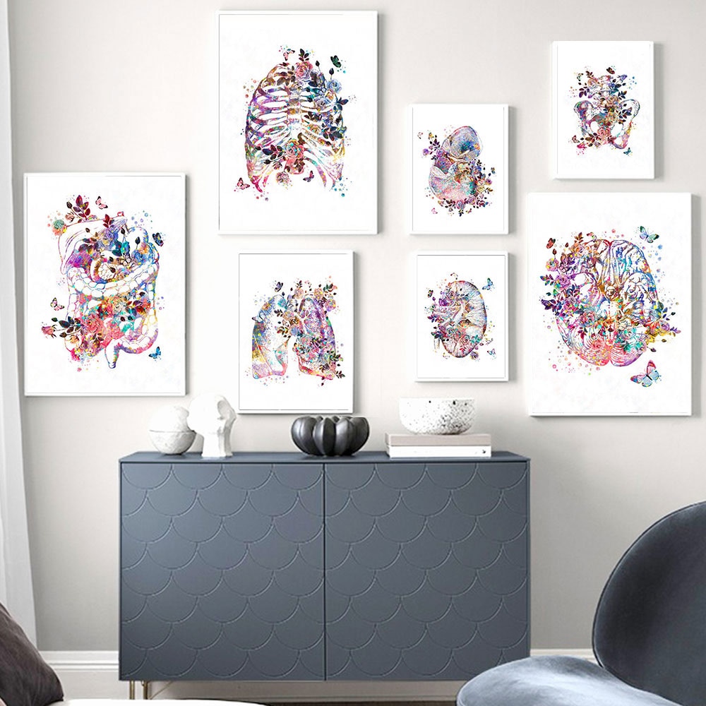 Anatomical Organ Vintage Poster Human Anatomy Canvas Print Brain Heart Lung Anatomy Poster Wall Art Picture Medical Room Decor.jpg