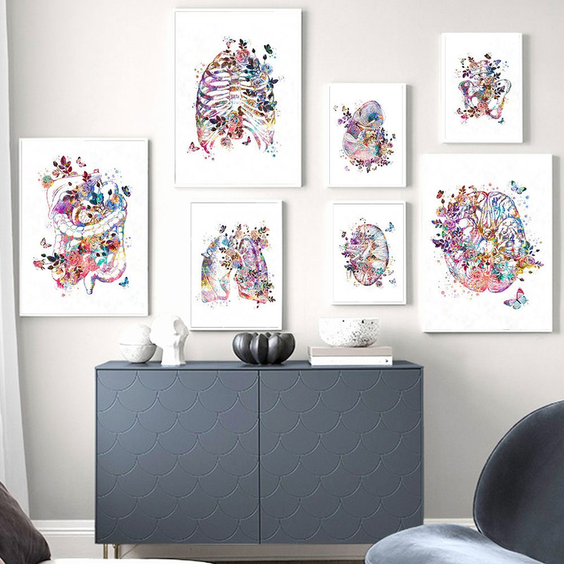 Anatomical Organ Vintage Poster Human Anatomy Canvas Print Brain Heart Lung Anatomy Poster Wall Art Picture Medical Room Decor.jpg