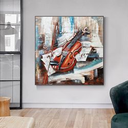 arthyx handpainted musical instruments oil painting on canvas modern abstract violin wall art picture for living room ho