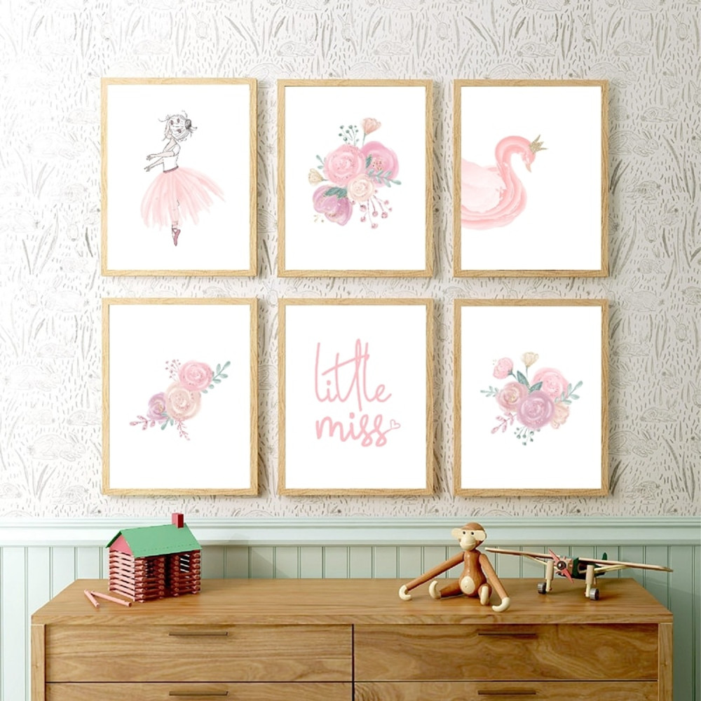 Ballerina Floral Watercolor Wall Art Pictures Canvas Painting Pink Gold Flower Art Poster Prints Baby Girl Nursery Wall Decor.jpg