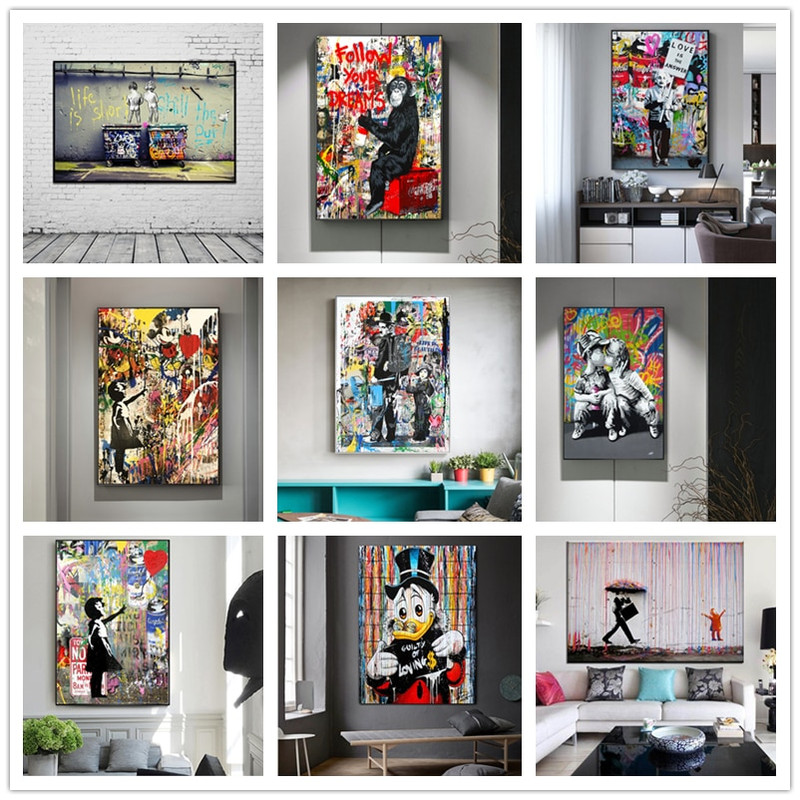 Banksy Graffiti Art Abstract Canvas Painting Posters and Prints Life Is Short Chill The Duck Out Wall Canvas Art Home Decor.jpg