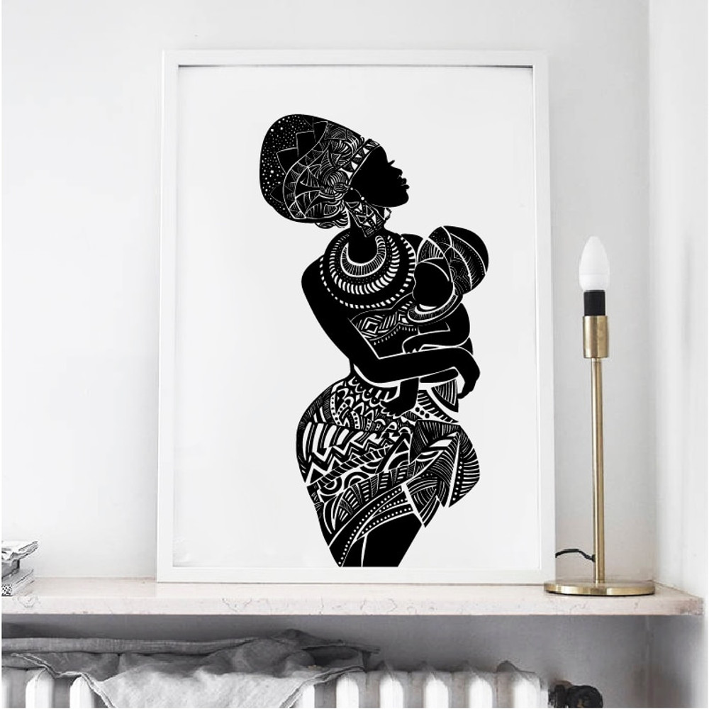 Beautiful African Woman With Baby Bedroom Wall Art Canvas Painting Black and White Wall Picture Poster Modern Print Home Decor.jpg