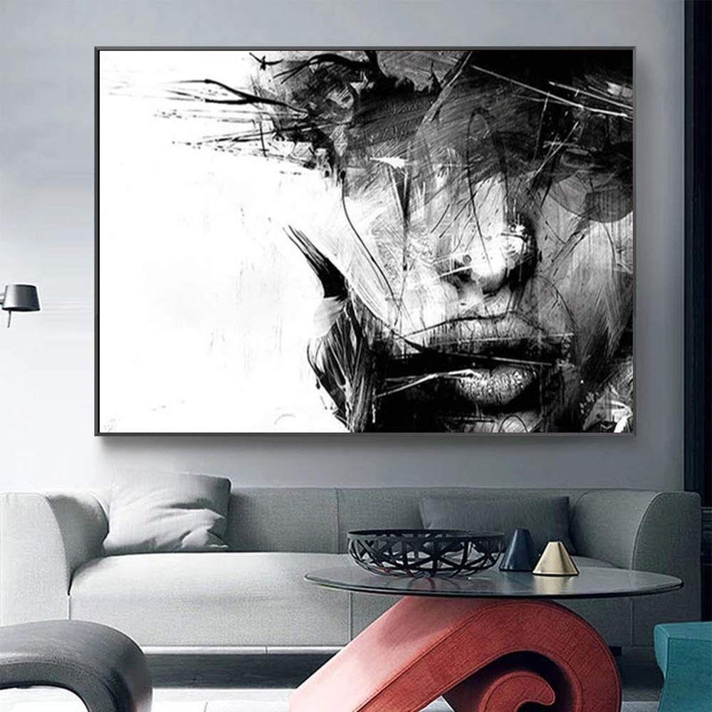 Black and White Abstract Female Canvas Painting Cuadros Modern Poster and Print Art Fashion Wall Painting Living Room Decoration.jpg