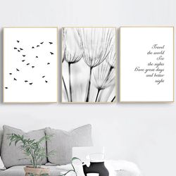 black and white dandelion bird canvas painting quotes posters and prints abstract travel nordic poster wall art print ho