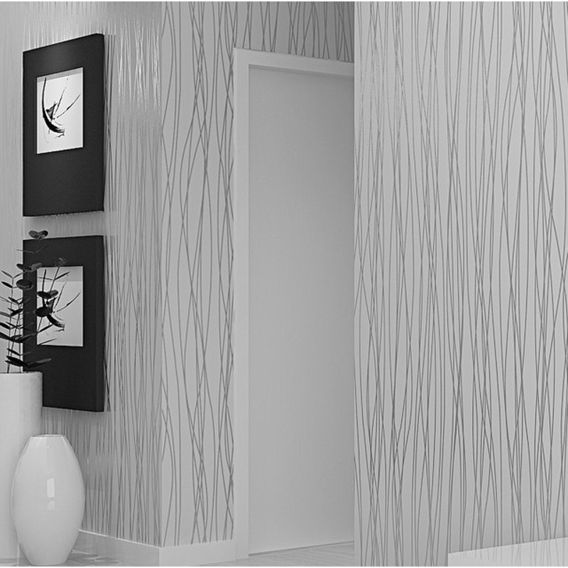 Plain Grey Silver Stripes Flocked Wallpaper Room Decor Modern Luxury Striped Texture Solid Gray Background Wall Paper Roll.jpg