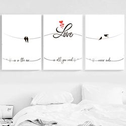 Love Print Set of 3 Prints Love Decor Couple Decor Love Quote Poster Love is All You Need Poster Valentine's Day Decor