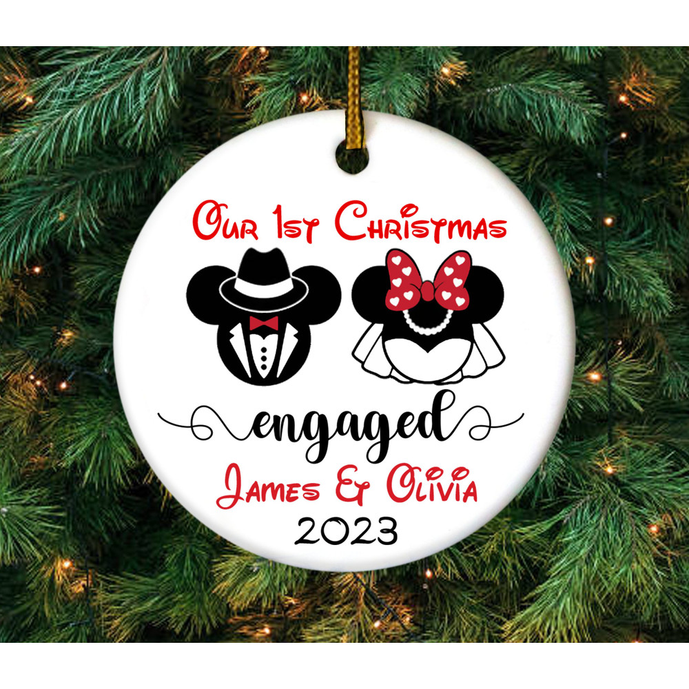 First Christmas Engaged Disney Ornament, Engaged Couple Ornament, Disney Gift For Couple, Personalized Disney Ornament Gift E1LV38 - 1.jpg