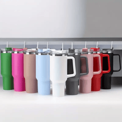 car cup tumbler 40 oz with handle and straw lid, insulated reusable double wall stainless steel water bottle travel mug
