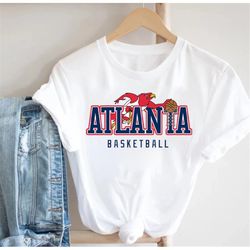 Vintage Atlanta Basketball Mascot White TShirt, Atlanta Basketball Team Retro Shirt, American Basketball Shirt, Gift For