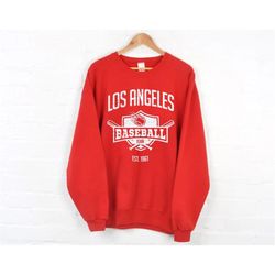 los angles baseball est 1961 vintage red sweatshirt, los angles baseball team retro sweatshirt, baseball lovers sweatshi