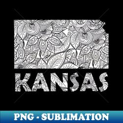Mandala art map of Kansas with text in white - Digital Sublimation Download File - Fashionable and Fearless
