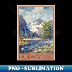 Norway Summer Season June-September Vintage Poster 1920 - PNG Sublimation Digital Download - Spice Up Your Sublimation Projects