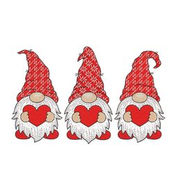 valentine gnomes embroidery design, valentine's day embroidery file, 4 sizes, instant download