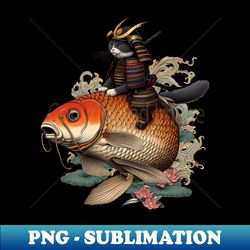 Samurai Cat Riding A Koi Carp - High-Resolution PNG Sublimation File - Fashionable and Fearless