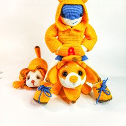 Banana toys amigurumi. Set crochet patterns- three cute toys- Banana cat, Banana dog, Banana boy. Banana dolls DIY.