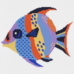 Tropical fish cross stitch pattern See fish counted chart purple modern fish pdf embroidery Funny animal Nautical life