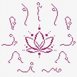Yoga cross stitch pattern Mandala embroidery Modern one line counted PDF chart easy Lotus meditation balance xstitch