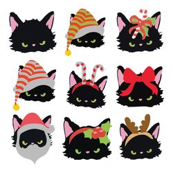 grumpy black cat faces christmas svg bundle, black cat christmas svg, black cat svg, cat christmas svg, instant download