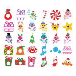 christmas shark svg bundle, ho ho ho svg, shark clipart, santa shark svg, shark christmas svg, instant download