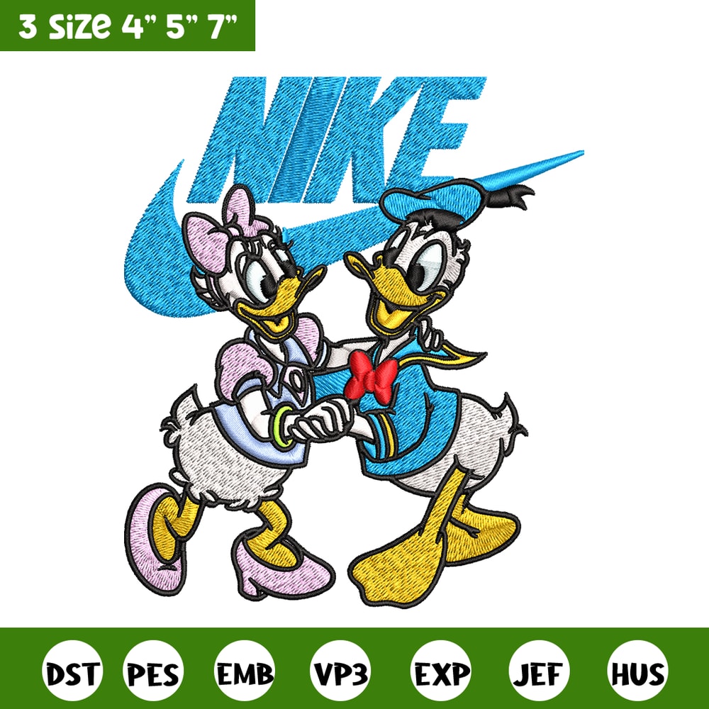 Daisy and Donald duck Nike Embroidery design, Cartoon Embroidery, Nike design, Embroidery file, Instant download.jpg