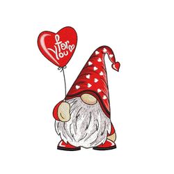 valentine gnome embroidery design, valentine's day embroidery file, 3 sizes, instant download