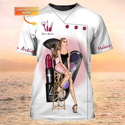 personalize your style with custom makeup artist shirts: 3d white beauty salon uniforms
