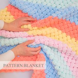 Loop Yarn Blanket Pattern, Criss-Cross Blanket, Alize Puffy Blanket Pattern, Braided Multicolored Pattern