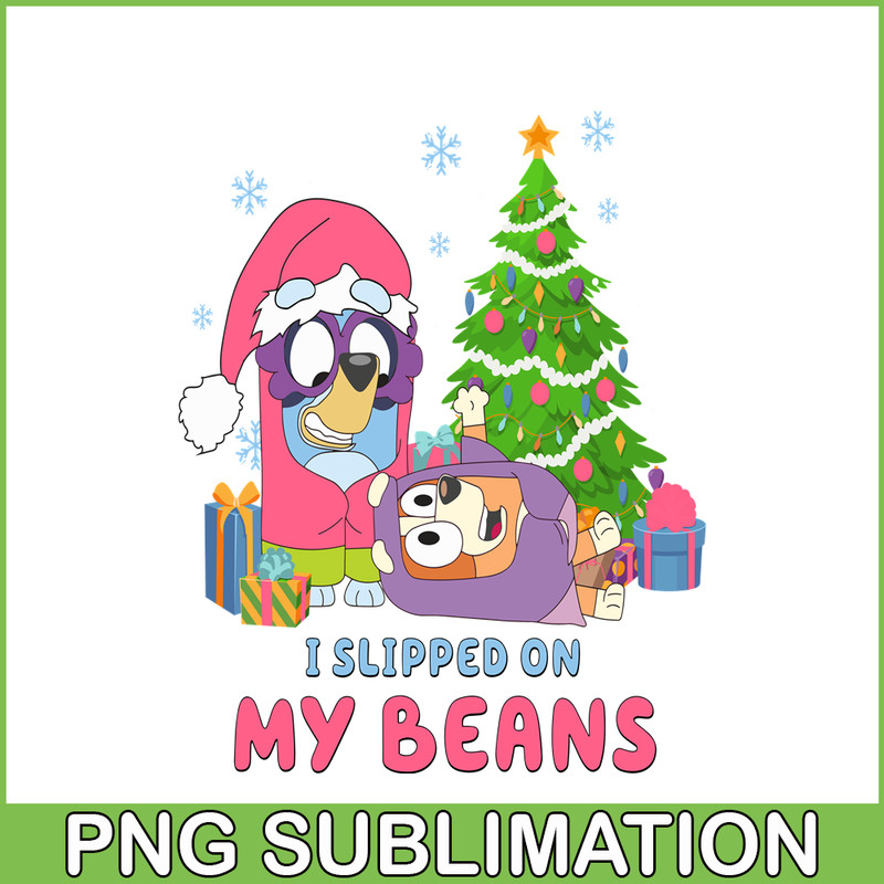 CRM13112309-Bluey Slipped On My Beans PNG, Christmas Tree PNG, Bluey And Christmas Gift PNG.png