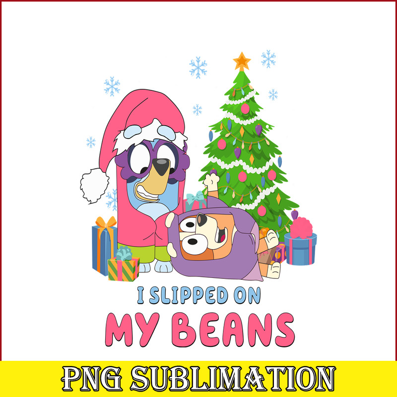 CRM13112309-Bluey Slipped On My Beans PNG, Christmas Tree PNG, Bluey And Christmas Gift PNG.png