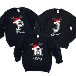 christmas custom name initial sweatshirt, monogrammed family christmas sweatshirt, personalized christmas family sweatsh