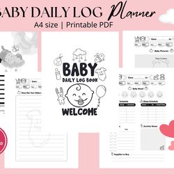 Baby Log Planner – Printable Baby Care Log | Daily Baby Organizer | Newborn Planning Kit | Baby Tracker PDF | A4